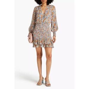 Veronica Beard Saera shirred floral-print silk-chiffon dress SZ 12 (new)